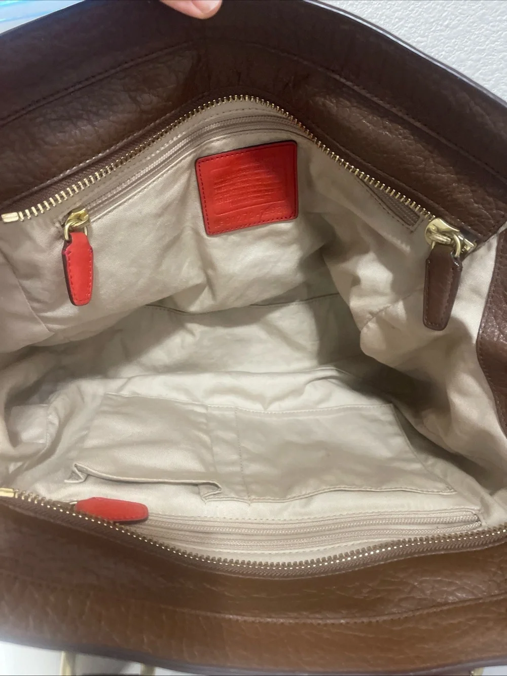 Coach Legacy Candace Medium Carryall Pebbled Brown Leather Red Tassel #19926